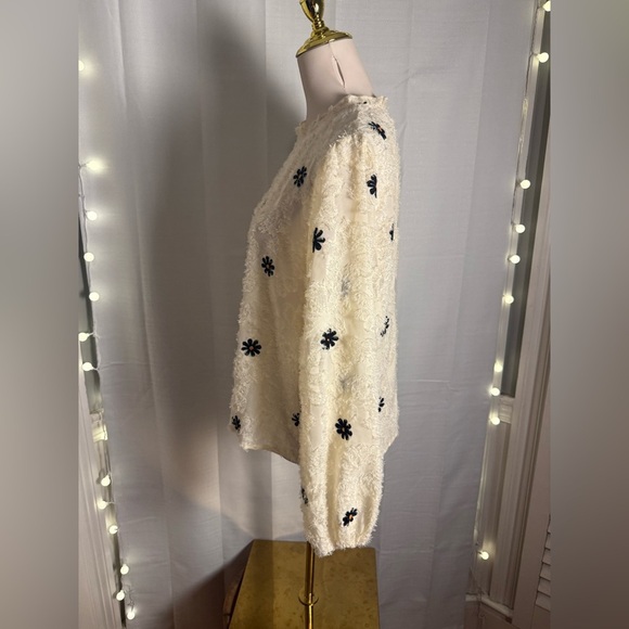 Cream and Black Embellished Sheer Boxy Blouse - Picture 3 of 10